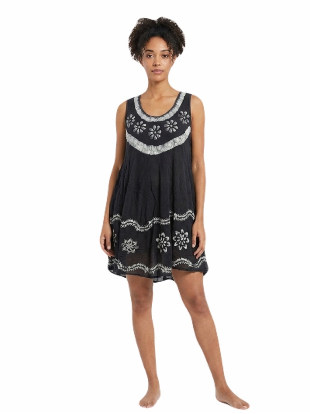 Vintage Black Unique One of a Kind Free Size Boho Floral Handmade Coverup